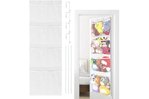 VISATOR Stuffed Animal Storage Over The Door Organizer Stuffed Animal Net Or Hammock Hanging Organizer for Bedroom Bathroom Nursery Kids Room Toy Net Hammock for Stuffed Animals Holder with 4 Large Pockets