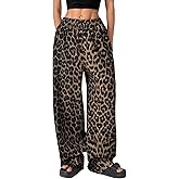 IYOWEL Womens Leopard Print Pants Drawstring Elastic Waist Straight Leg Lounge Pants Y2K Cheetah Pajama Trousers with Pockets