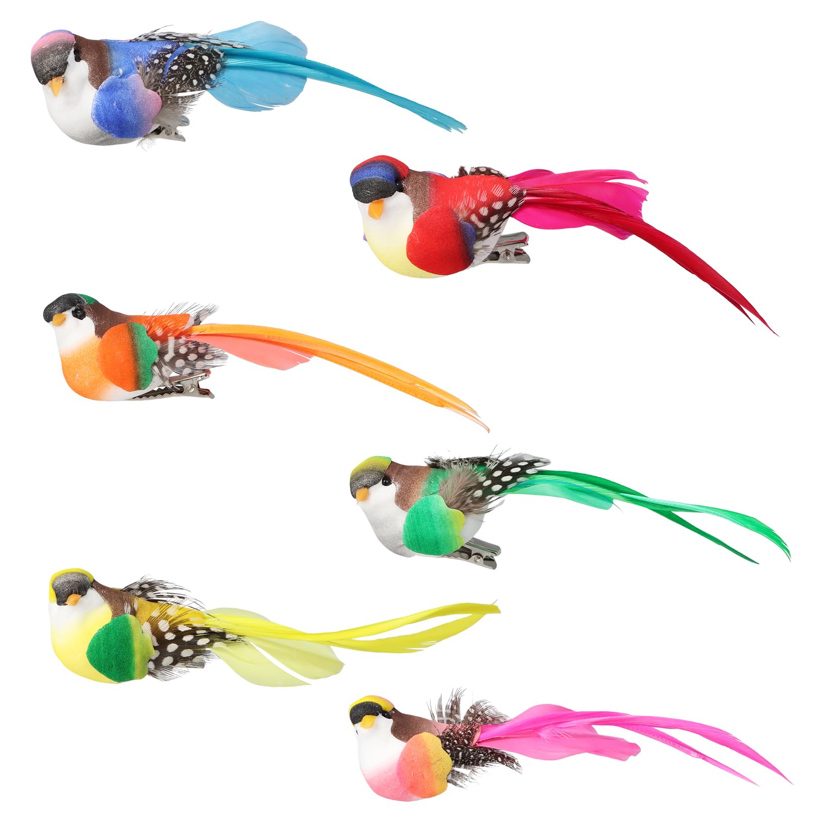 6 pcs Bird Decorations Artificial Birds Bird Ornaments Small Birds On Clip Colourful Artificial Feather Foam Birds Bird Decoration Tree Ornament Garden Bird Ornaments for Home Garden