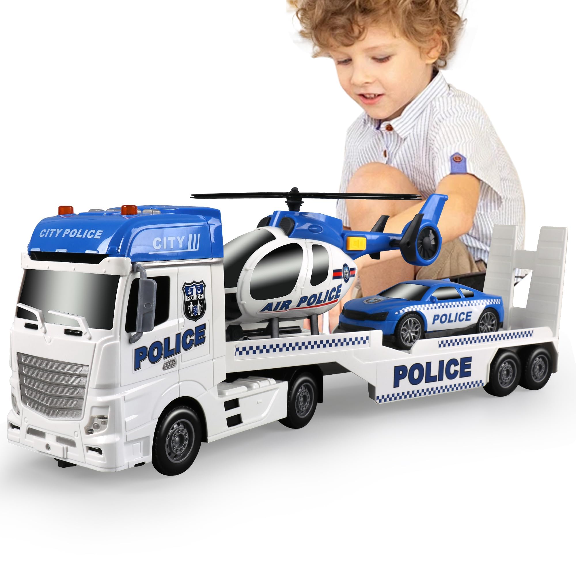Photo 1 of *MISSING PARTS*
Dwi Dowellin Toddler Boy Toys for 3 4 5 6 Year Old, 25" Semi Truck Toy with Racing Car and Helicopter - Police Toys,Birthday Gifts for Kids Child 2 3 4 5 6 Years Old