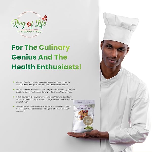 RING OF LIFE ALL NATURAL HEALING FOODS – UNRIPE GREEN PLANTAIN FLOUR – GLUTEN, NUT, GRAIN, DAIRY, & SOY FREE , SINGLE INGREDIENTS RESISTANCE STARCH ALL PURPOSE FLOUR 1.1 LB (17.35 OZ)