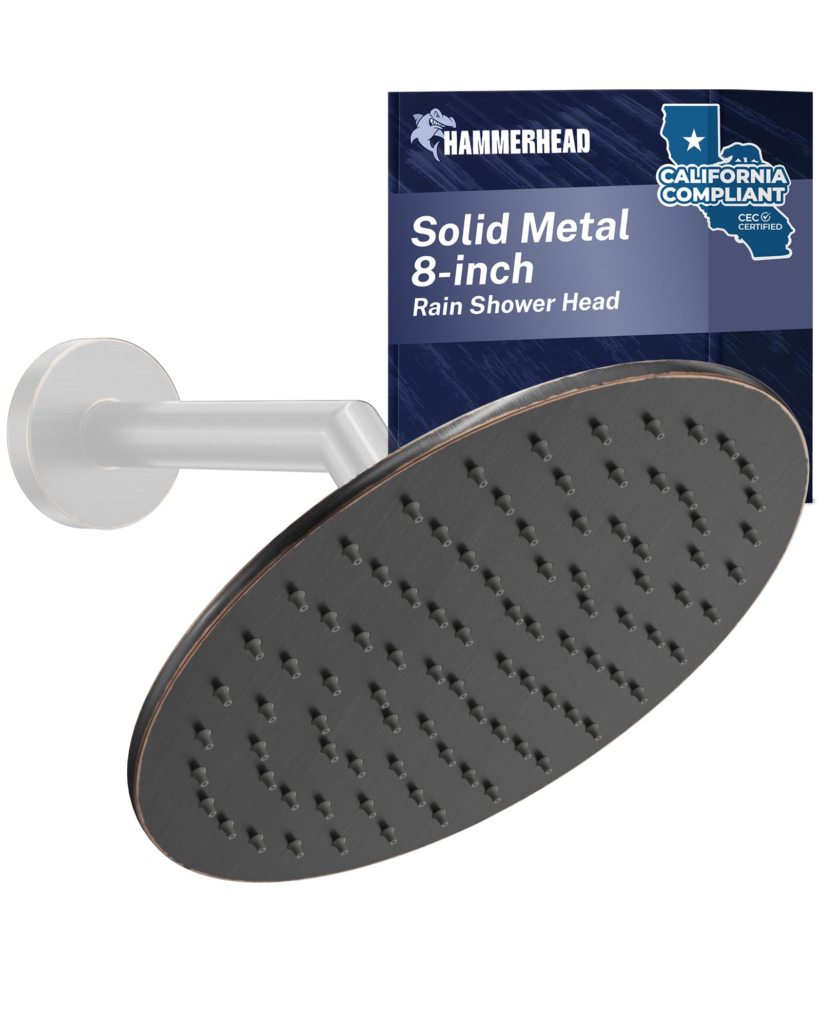 HammerHead Showers Solid Metal Round 8 Inch Rainfall Shower Head, High Flow Shower Head Optimized for Pressure, Oil Rubbed Bronze, 1.75 GPM Image