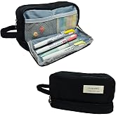 Namii W Pencil Case Large Capacity Pouch Bag with Zippers, Expandable Pen Bag Storage Holds 50-100 Pencils, Colors Pencil Box Organizer Case Office School Supplies for Girls Boys Adults (Black)