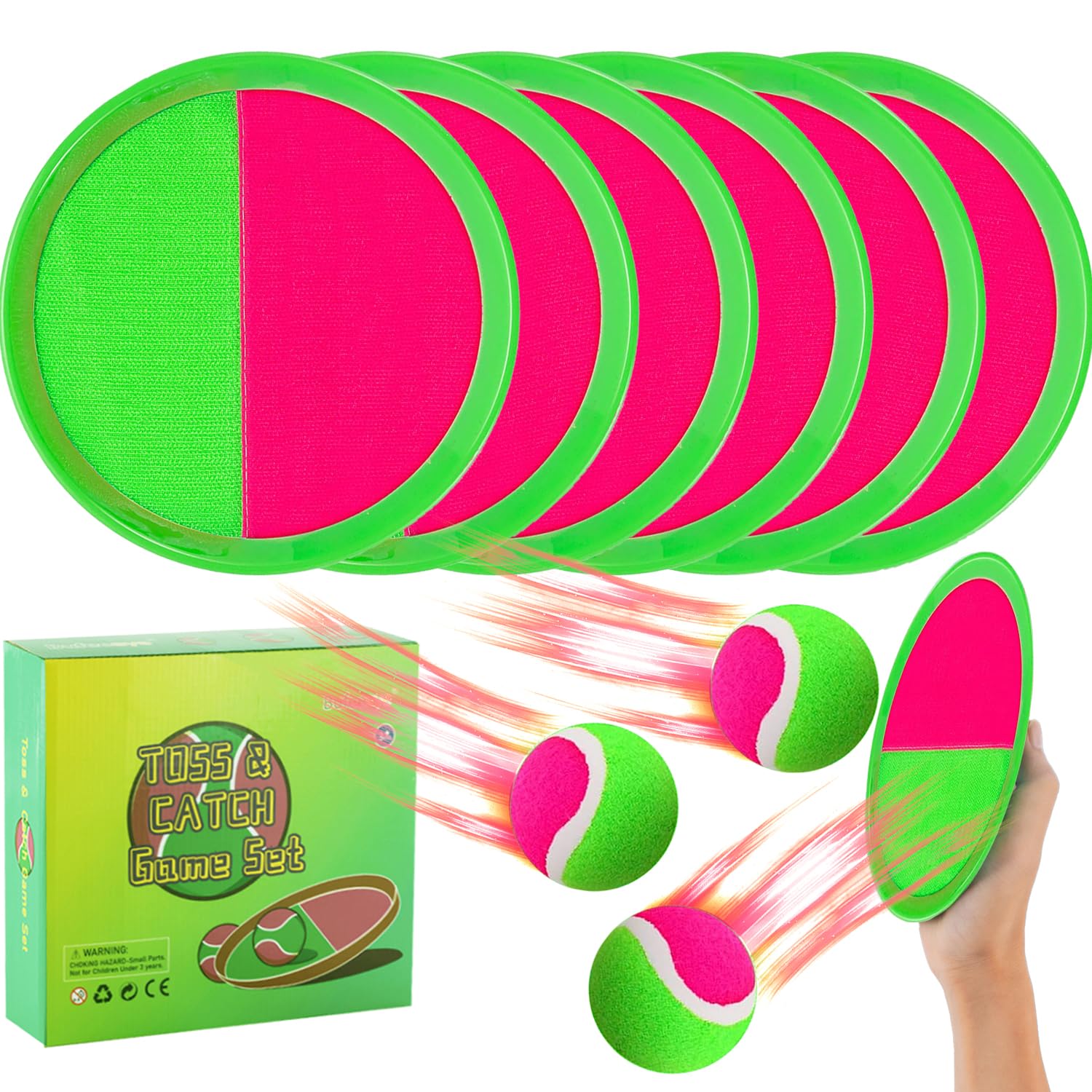 Outside Toys for Kids Ages 4-8 - Toss and Catch Ball Set, Kids Outdoor Games Yard Games for Kids and Adults with 6 Paddles and 3 Balls Toys for 3 4 5 6 7 8 Year Old Boys Girls Birthday