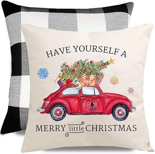 Amazon Com Pandicorn Set Of 2 Farmhouse Christmas Pillows Covers