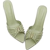 iiimmu 3.5 IN Stiletto Mules High Heels with Pointed Peep Toe Heeled Sandals Faux Leather