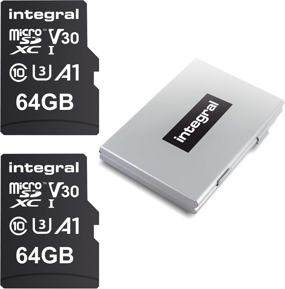 Integral 64GB Micro SD Card 2-Pack with 12 Slot Metal Case, UHS-I U3 V30 100MB/s