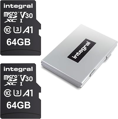 Integral 64GB Micro SD Card 2-Pack with 12 Slot Metal Case, UHS-I U3 V30 100MB/s