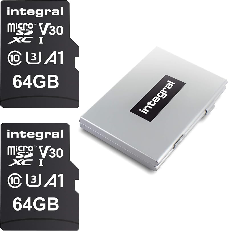 Integral 64GB Micro SD Card 2-Pack with 12 Slot Metal Case, UHS-I U3 V30 100MB/s