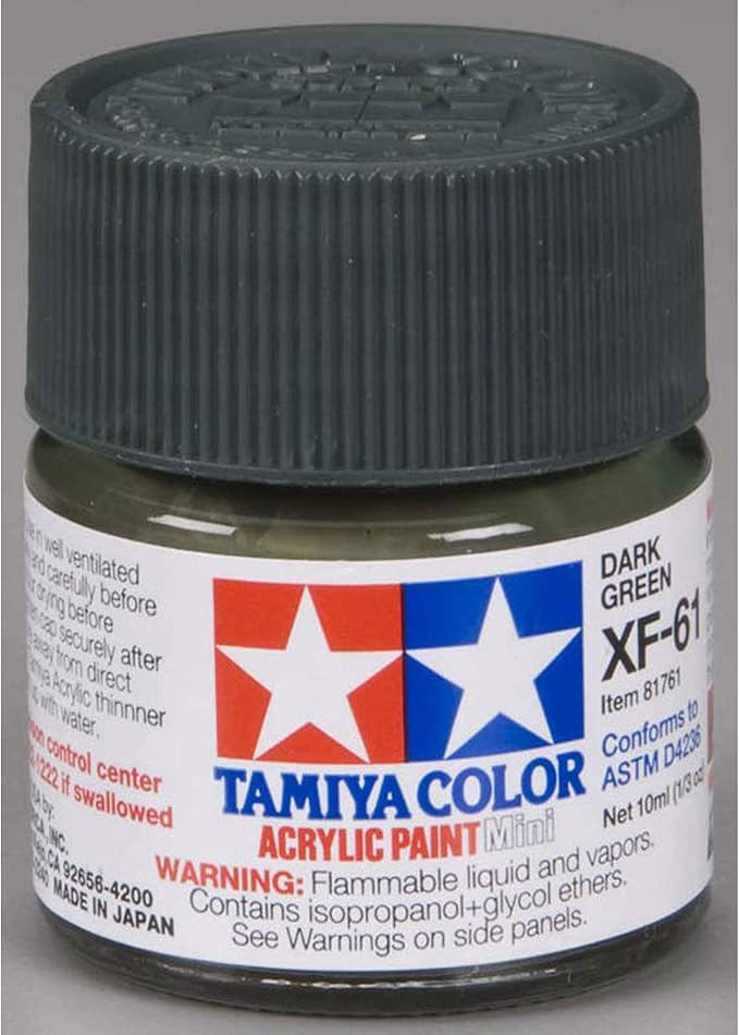 Tamiya 81761 Mini Acrylic Paint Matt Dark Green Bottle 10ml XF61
