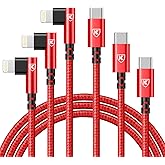 USB C to Lightning Cable 6FT, 90 Degree iPhone Charger Cables [Apple MFi Certified] 3Pack Fast Charging Cord Nylon Braided USB C Lightning Cable Compatible with iPhone 14/13/12/11/Pro Max/Plus/8/7-Red
