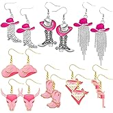 8 Pairs Cowgirl Western Country Concert Earrings Rhinestone Enamel Rodeo Cowboy Boot Earrings Tassel Cowboy Hat Dangle Earrings for Women Trendy