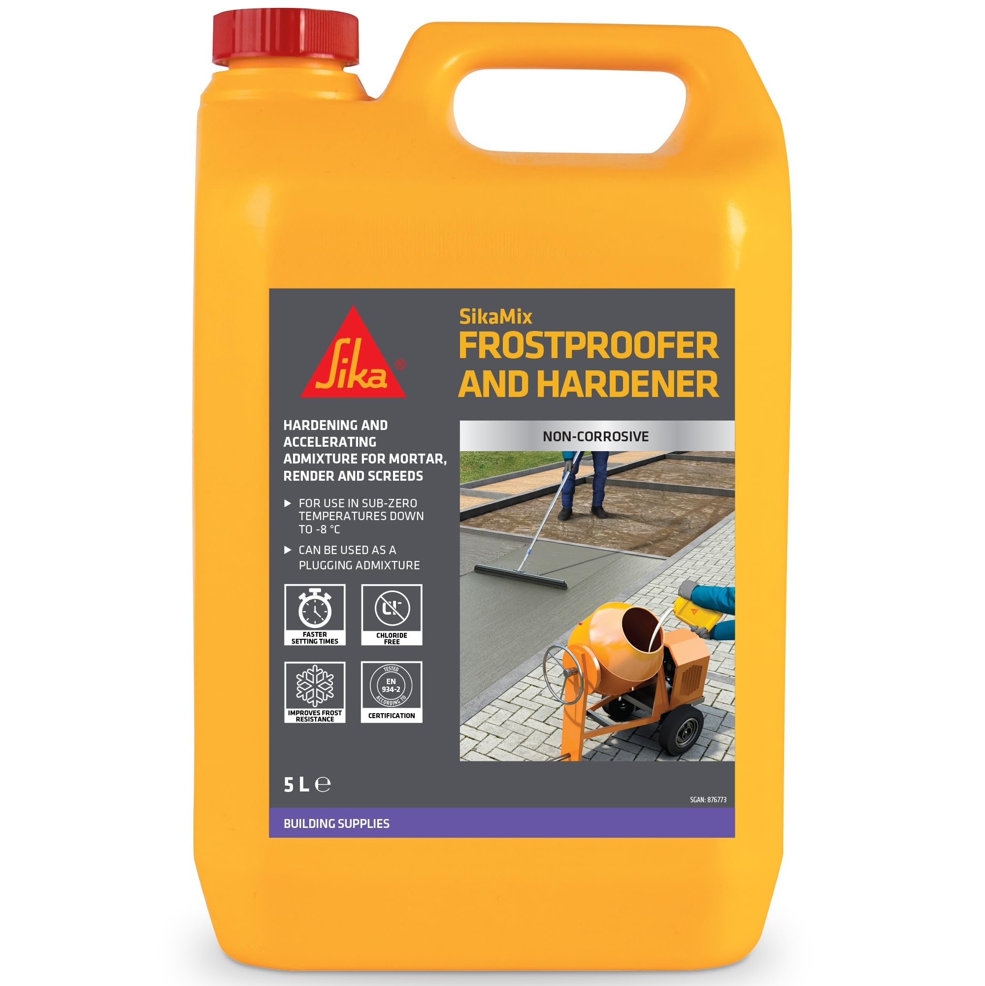 Sika SikaMix Frostproofer and Hardener - Chloride Free Liquid Admixture for Accelerated Setting and Hardening Time of Concrete and Mortar – 5 Litre