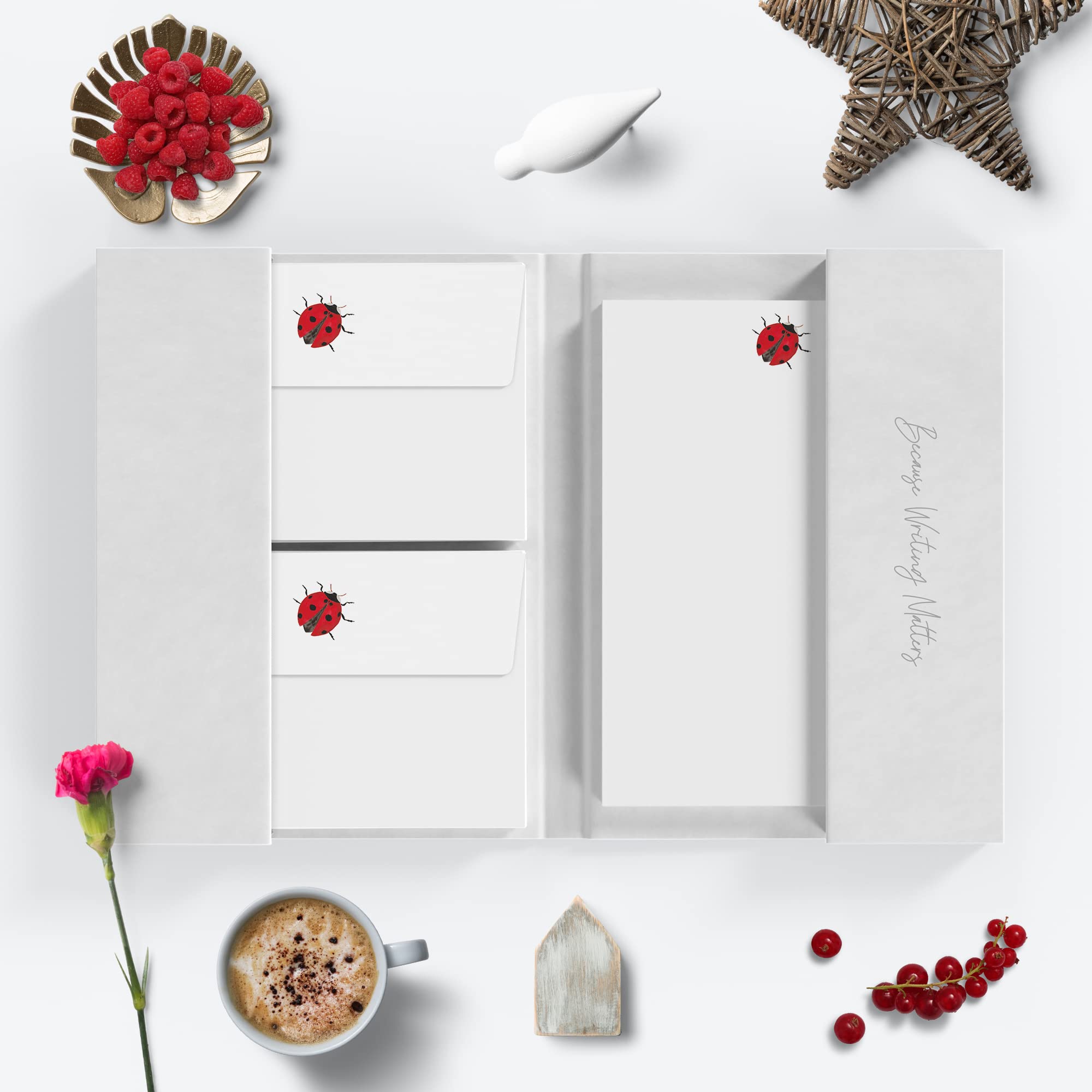 Me Loovely Ladybird Letter Writing Paper and Envelopes Set A5 Size Papers Luxury Stationary Supplies for Writing Letters Invitations & Gift | Christmas Gifts (Pack of 20 with Folder)