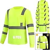 WPLM 6 Pack Hi Vis Long Sleeve Safety Shirts Reflective DryBlend Shirts for Railway Colleague Moisture Wicking Multipack