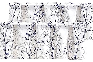 Luvyohmee Tree Branch Printed Curtain Valance, 18 inches Long Window Treatment Valance, Navy Blue and Grey Window Valances for Kitchen, Bathroom, Dining Room, Bedroom and Kid’s Room, 2 Panels