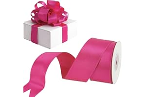 HUIHUANG Hot Pink Wired Ribbon 1-1/2 inch Fuchsia Pink Wire Ribbon for Wreaths, Bows Making, Gift Wrapping, Flower Bouquet, Garland, Home Decor, Crafts, Christmas Tree Bows-Continous 10 Yards