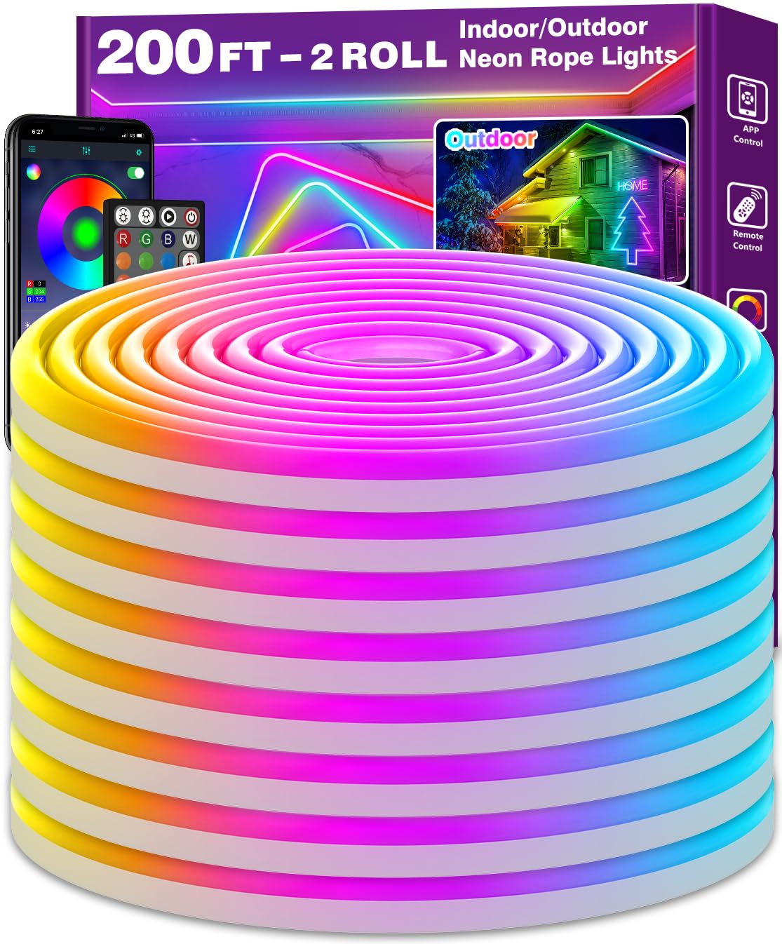 Photo 1 of AILBTON 200FT Led Neon Rope Lights Control with App/Remote,Flexible Led Rope Light,Multiple Modes,IP65 Outdoor RGB Lights Waterproof,Music Sync Gaming Led Neon Strip Light for Bedroom Decor