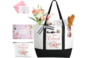 TRSODD Birthday Gifts for Women Friendship, Best Friend Birthday Gifts for Women, Tote Bag for Women, Personalized Christmas Gifts, Beach Bag w Makeup Bag Zi-pper Pocket Shoulder Strap Gift Box Card