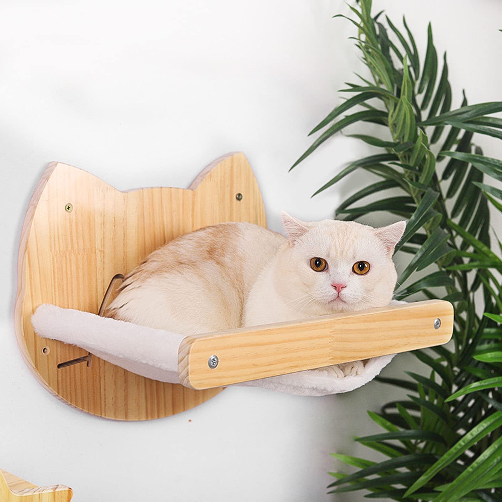 Cat Hammock Wood Wall Mounted Velvet Bed Indoor Cat Shelves Perch for Wall Kitten Climber Furniture (bed no.1)