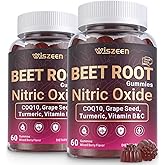 Wiszeen Beet Root Gummies, Nitric Oxide Supplements for Men & Women with COQ10, Turmeric Extract, Vitamin C & B12, Vegan, Non-GMO, Sugar Free, 120 Cts