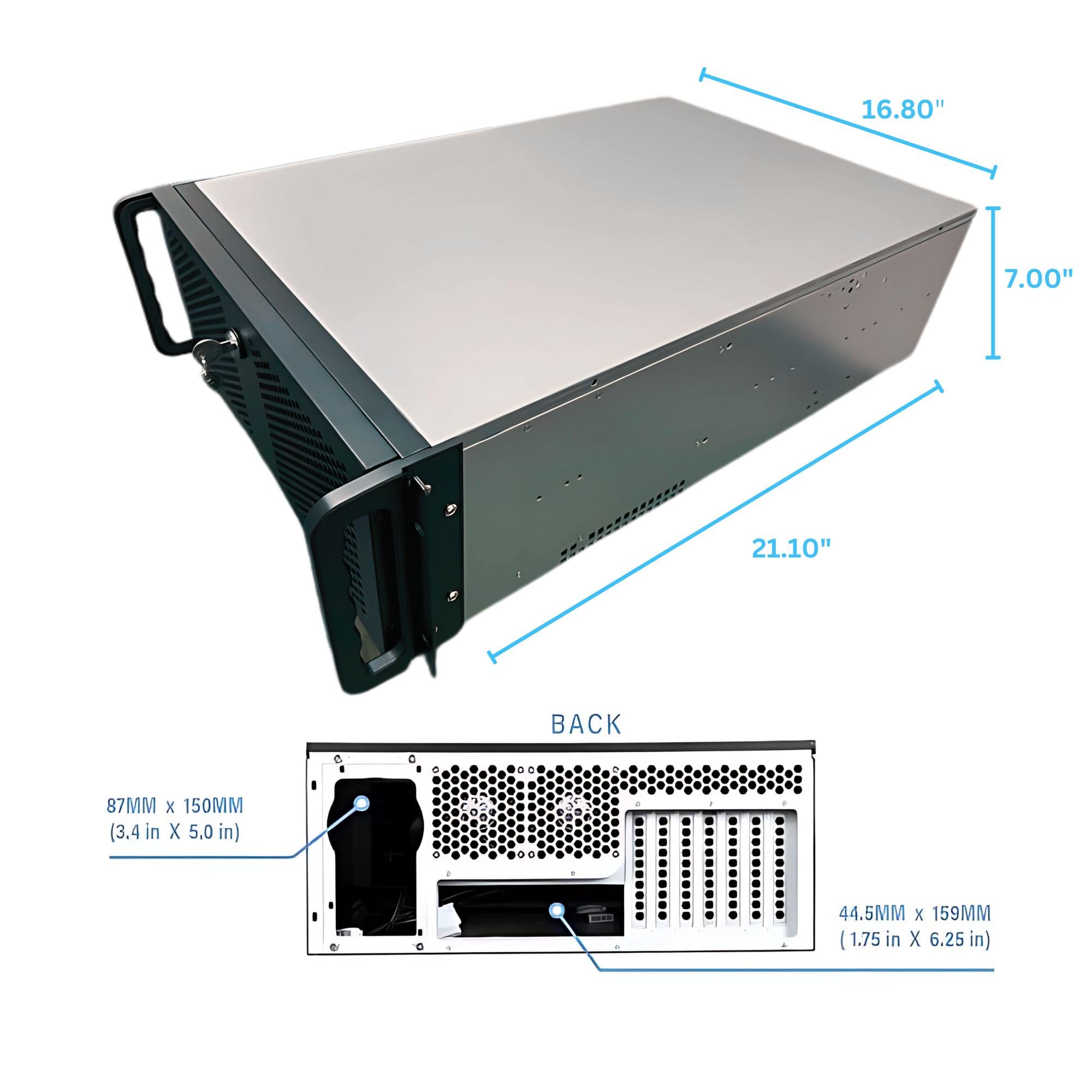 4U Server Chassis, Rackmount Server Case, 15x 3.5 HDD Bays, Support ATX/CEB Motherboard; Fans: Front 3X 120mm & Rear 2X 80mm; Front Panel Lock, Size: 16.8
