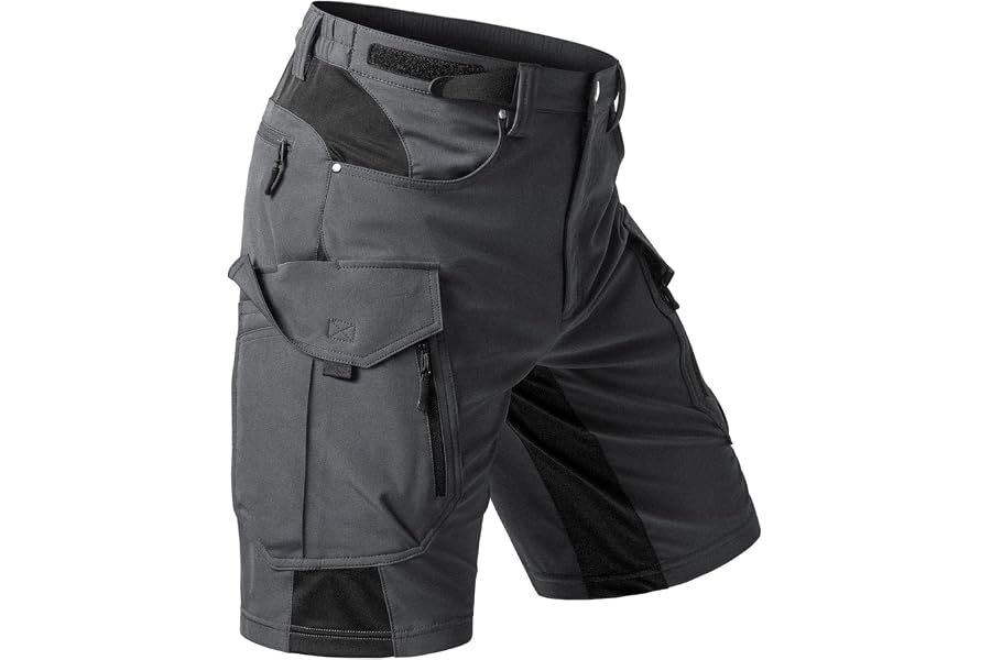 Moosehill Men's Hiking Cargo Shorts: Quick Dry 9 Pockets (Self-Storing) | Adjustable Waist, Stretch Panels, Reflective Strips, Lightweight, Water Resistant, Breathable, Outdoor Fishing Camping