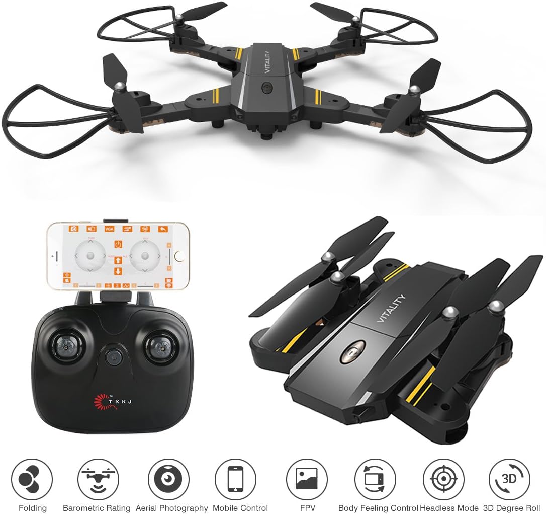 Amile Drone with Camera 2MP Wide Angle Drone Foldable RC drone Quadcopter Wifi FPV Drone Altitude Hold 2.4G 6-Axis Gyro Gravity Sensor Drones