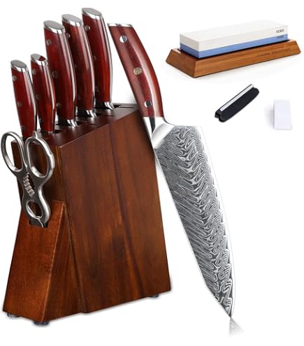 Amazon.com: YARENH 8-Piece Kitchen Knife Set with Block,Damascus