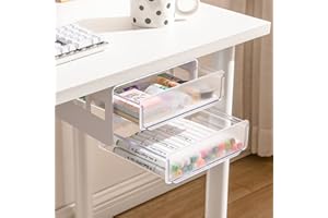 ZHAIXIAONIAN Under Desk Drawer Organizer Slide Out, Under Desk Storage with 2 Layers, Self Adhesive Drawer, Desk Organizers and Accessories, Stick on Desk Drawer, Under Table Drawer for Office/Home/School