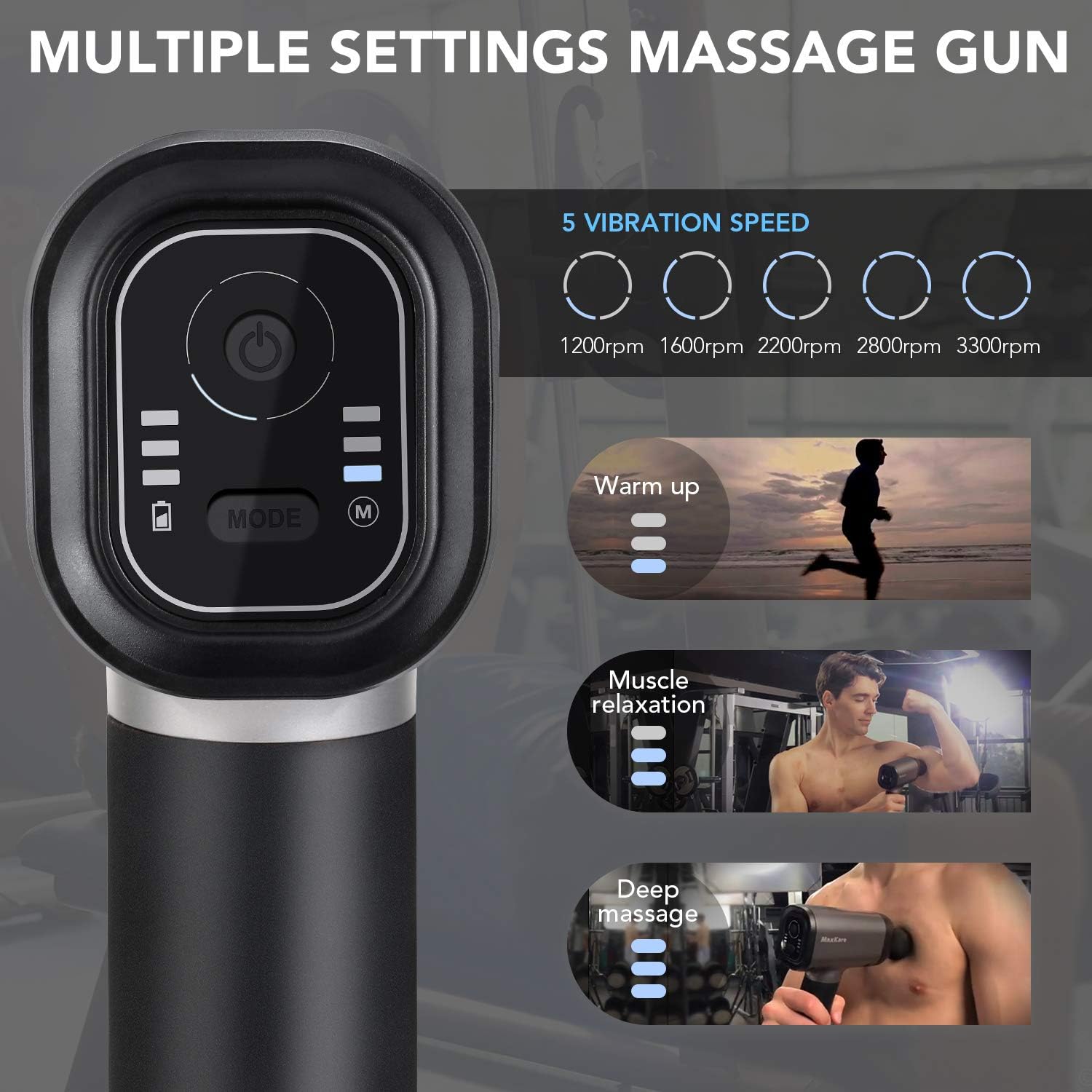 MaxKare Massage Gun with Percussion Massage for Athletes Deep Tissue Muscle Massager with 6 Interchangeable Heads and 5 Speeds Quietly Helps Relieve Sore Muscles and Stiffness: Health & Personal Care