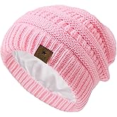 Zando Toddler Satin Lined Winter Hat Knitted Baby Beanie Silk Lined Infant Toddler Beanie Cap Winter Warm Hats for Boys Girls