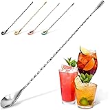 Zulay Premium 12 Inch Stainless Steel Cocktail Spoon, Long Attractive Spiral Design Perfect for Mixing and Layering Drinks, B