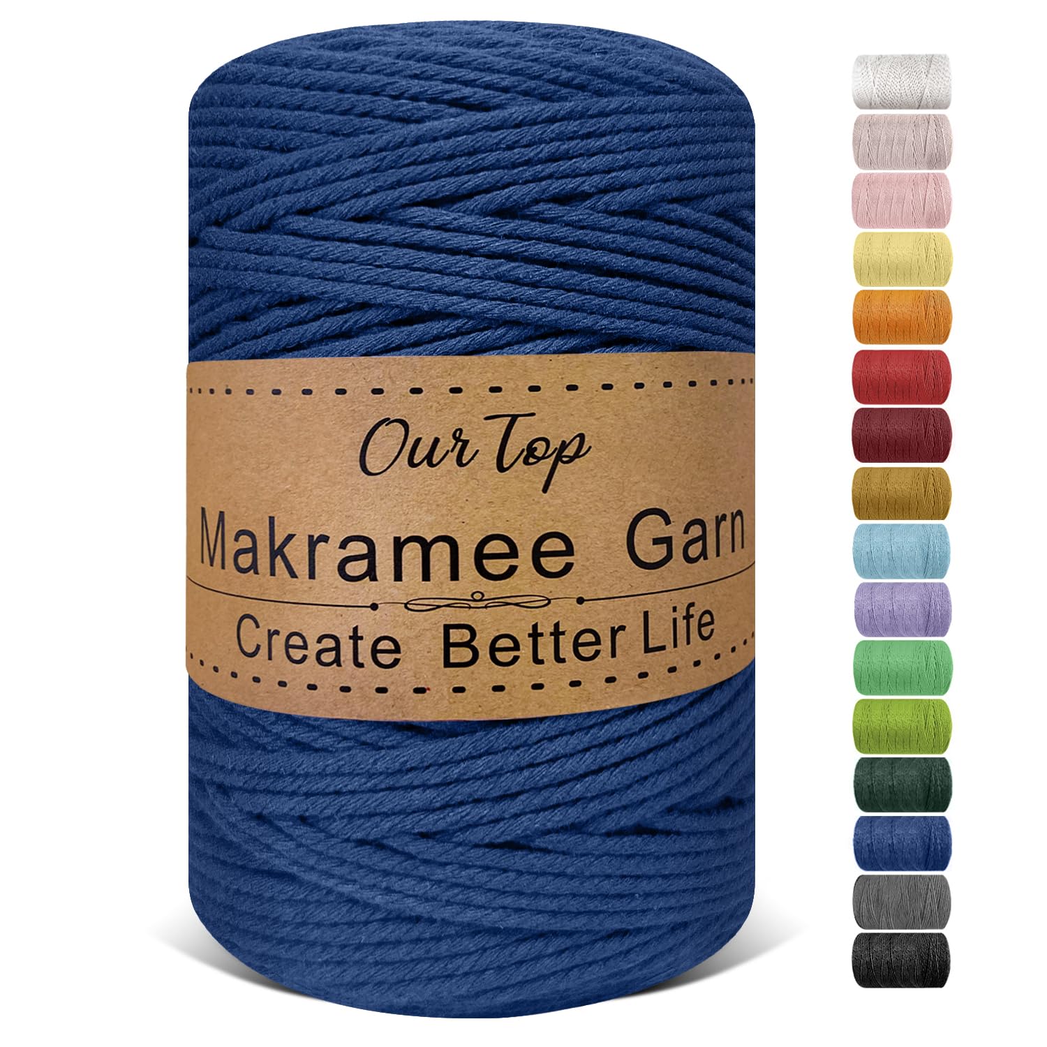 OurTop Premium Macrame Cord, 3mm x 300m Braided Macrame Rope Twisted Cord Yarn Macrame Yarn Thick Rope for Wall Hangings, Plant Hangers, DIY Crafts, Home Decorations, Gift Wrapping(Navy Blue) — image 1