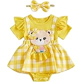 Karesoull Summer Baby Girl Clothes Short Sleeve Romper Dresses Newborn Onesie Embroidery Bear Bodysuits Infant Girl Outfit