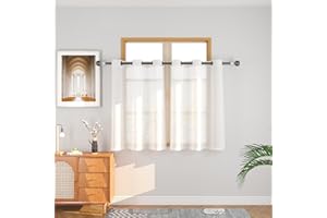 White Sheer Kitchen Tier Curtains 36 inches Linen Textured Short Small Mini Sheer Cafe Curtains Over Sink Farmhouse Rustic Vi