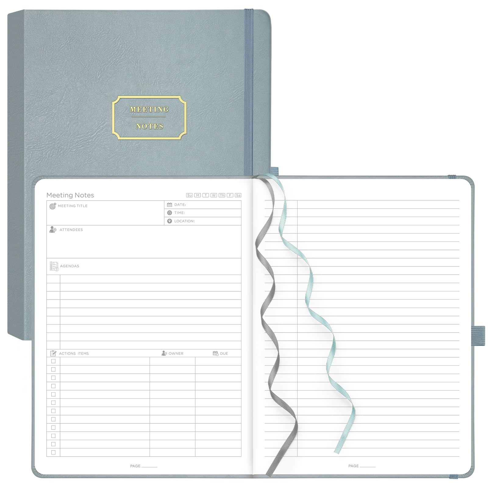 EMSHOI Meeting Notebook for Work with Action Items - 320 Pages, B5 Business Planner, Hardcover Meeting Minutes To Do List Notebook Project Notepad Journal for Women Men, 19 x 25cm, GrayBlue