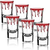 Whaline 6 Pack Halloween Shot Glasses Blood Splattered Drinking Glasses 1.7oz Horror Bloody Small Glass Shot Cups Halloween Party Cups for Bar Drinkware Supplies Halloween Party Decoration