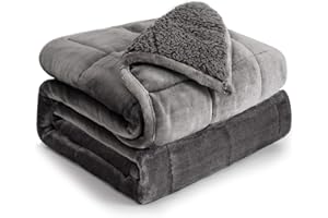 Cottonblue Sherpa Fleece Weighted Blanket 15 lbs for Adult, Flannel Cozy Plush Bed Blankets, Fuzzy Sherpa Weighted Blankets Full Size, Minky Soft Blanket for Sofa Bed, 48 x 72 inches, Grey