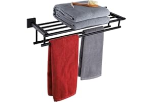 KOKOSIRI Bath Towel Rack with Double Towel Bars Bathroom Towel Shelf 20 Inch Towel Holder Wall Mounted Stainless Steel, Matte