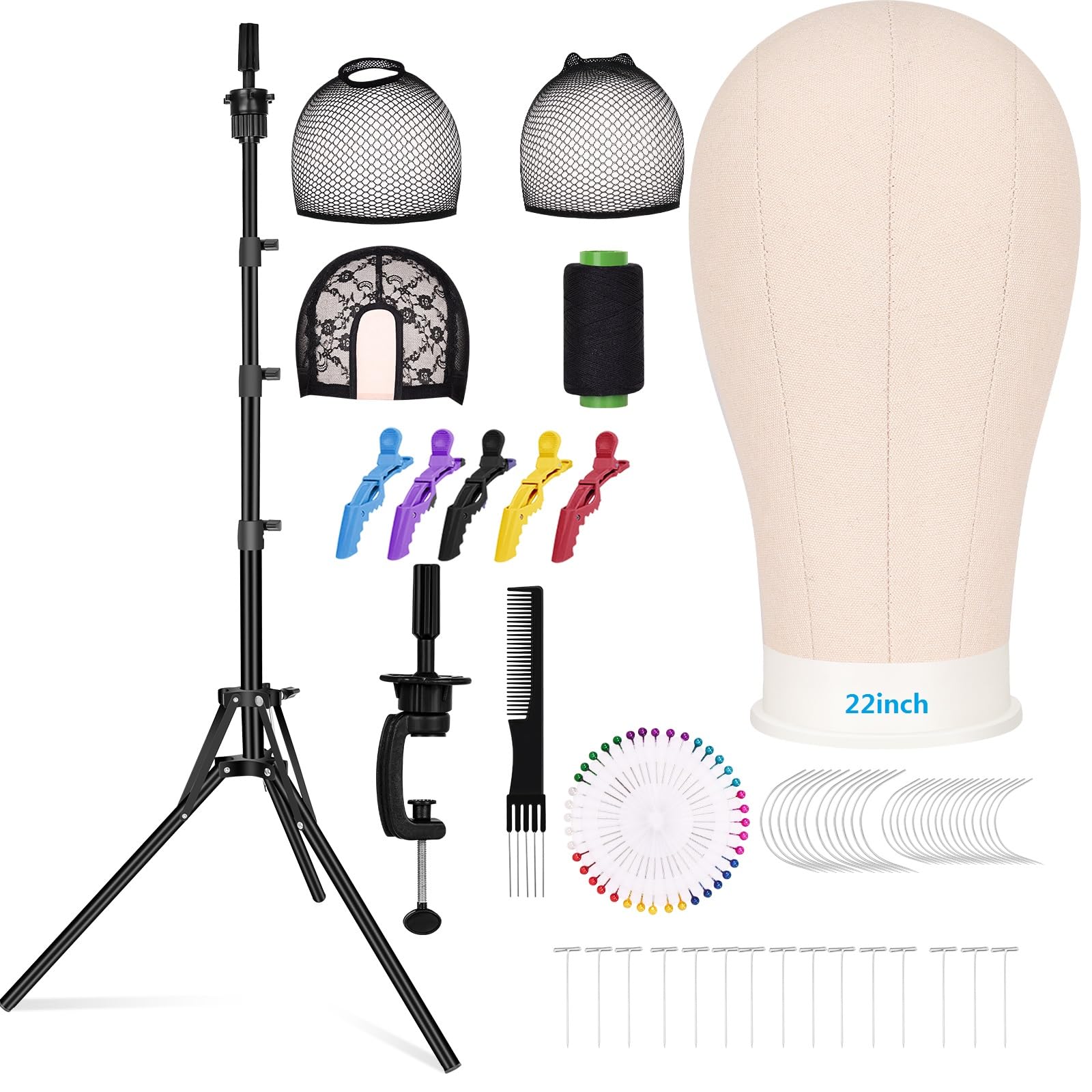 Photo 1 of Beauty Star 63inch Tall Wig Stand Tripod with 22inch Mannequin Head, Canvas Block Wig Head Included Adjustable Holder and Wig Caps Kit for Multiple wigs, Perfect for Making Wigs, Display Styling