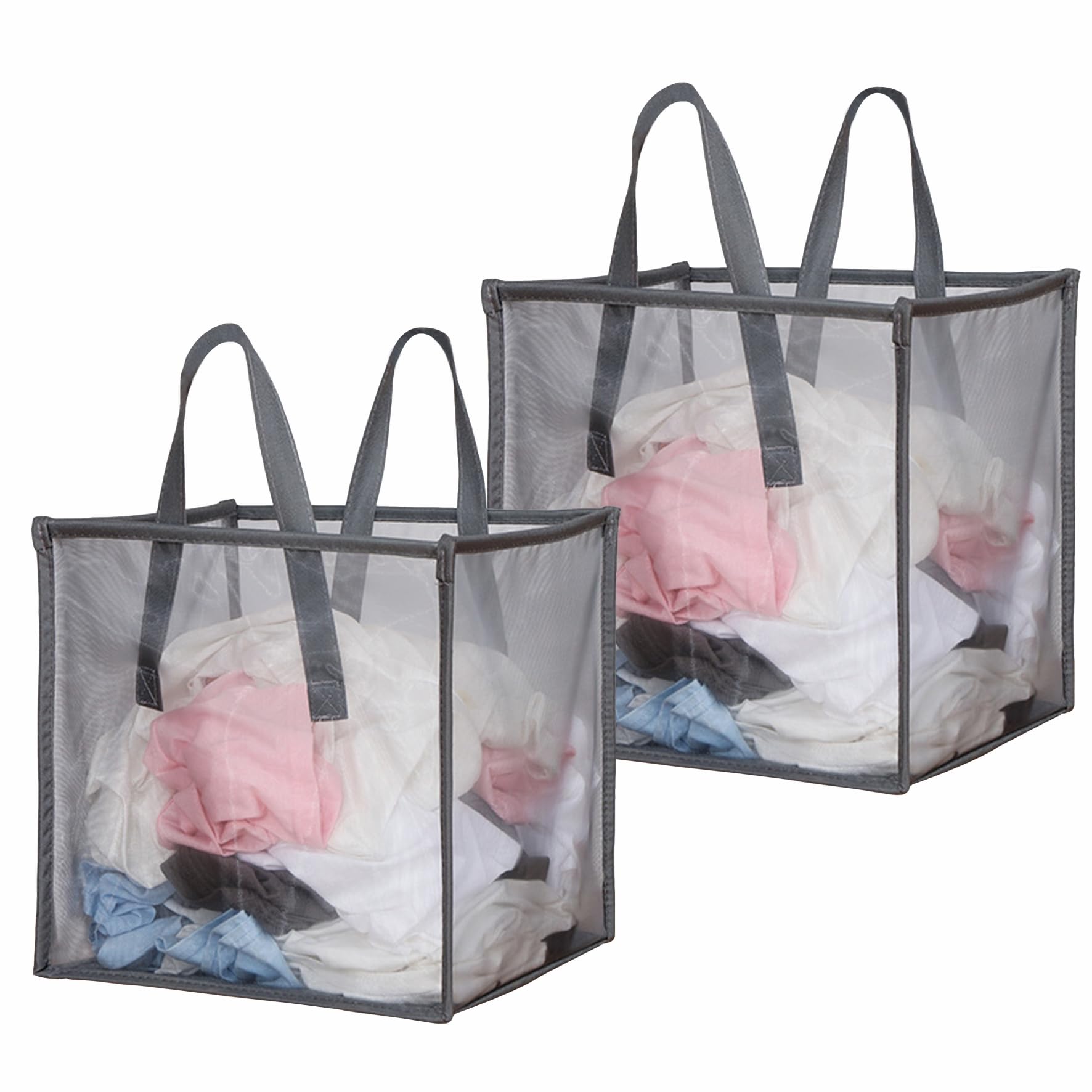2 Pack Mesh Pop Up Laundry Basket with Handles 32L Portable and Collapsible Laundry Hamper Foldable Storage Organizer for Laundry Room Clothes Toys