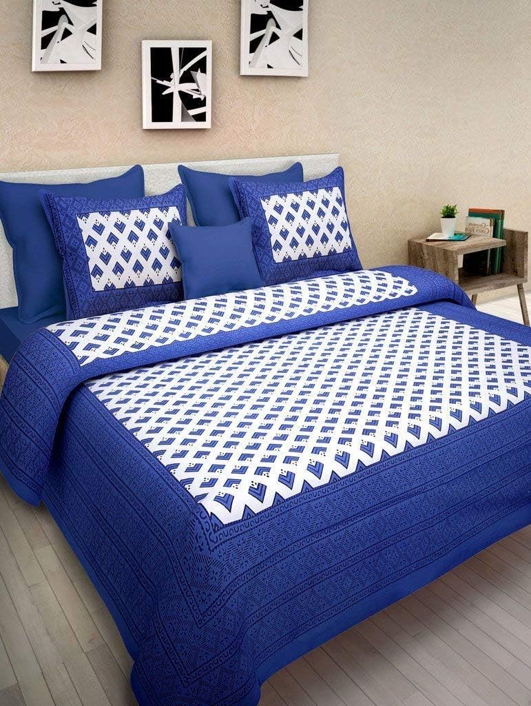 Ealth Kart Cotton 144 TC Bedsheet (Queen_Blue)