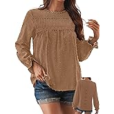 Falechay Womens Boho Tops Long Sleeve Shirts For Women Cute Crewneck Blouse Dressy Casual Swiss Dot Crochet Hollow Top 2026