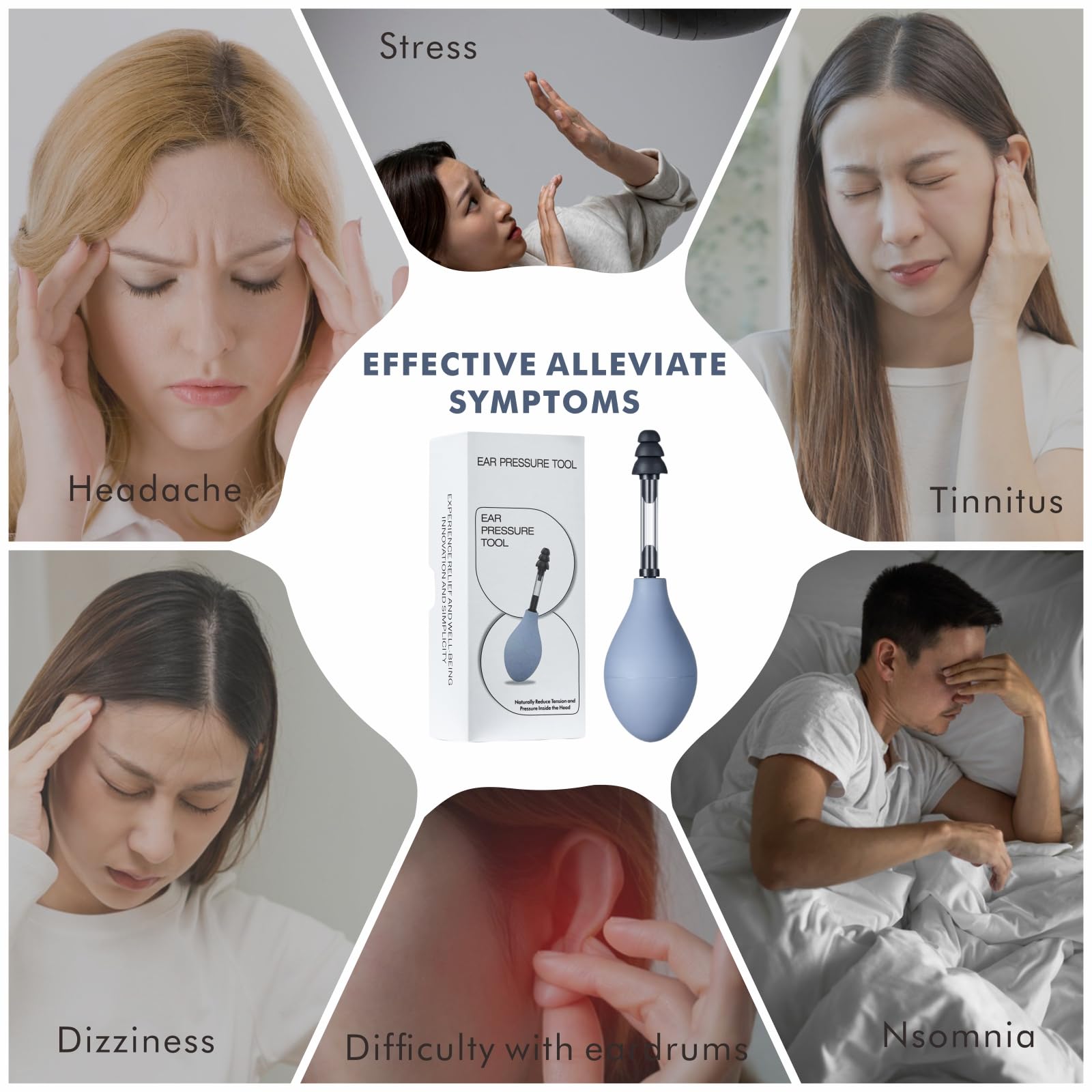 Ear Pressure Relief Suction Device, Migraine Ear Pressure Relief Products, Airplane Ear Tinnitus Relief Through Inner Ear Pressure Balance, Reduces Tension with 3 Sizes Earplugs