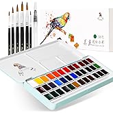 MeiLiang Watercolor Paint Set, 36 Colors in Portable Box with Metal Ring and 7 Paint Brushes, Art Supplies for Painting, Pretty Excellent Watercolor Set for Artists, Hobbyists, and Painting Lovers