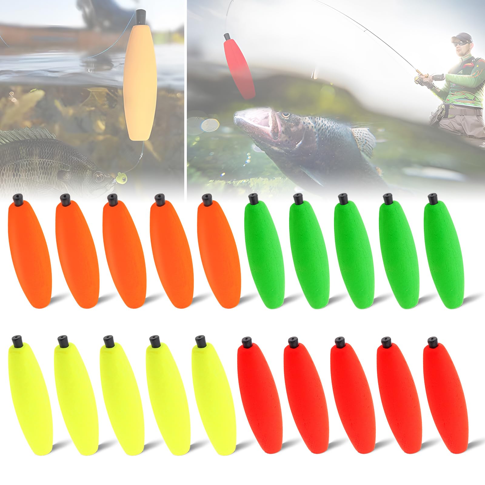 OriGlam 20pcs Fishing Bobbers Floats, Peg Floats Fishing Bobbers, Catfish Floats Foam Cigar Fishing Float Bobbers, Catfish Rig Slip Bobbers for Catfish Santee Rig