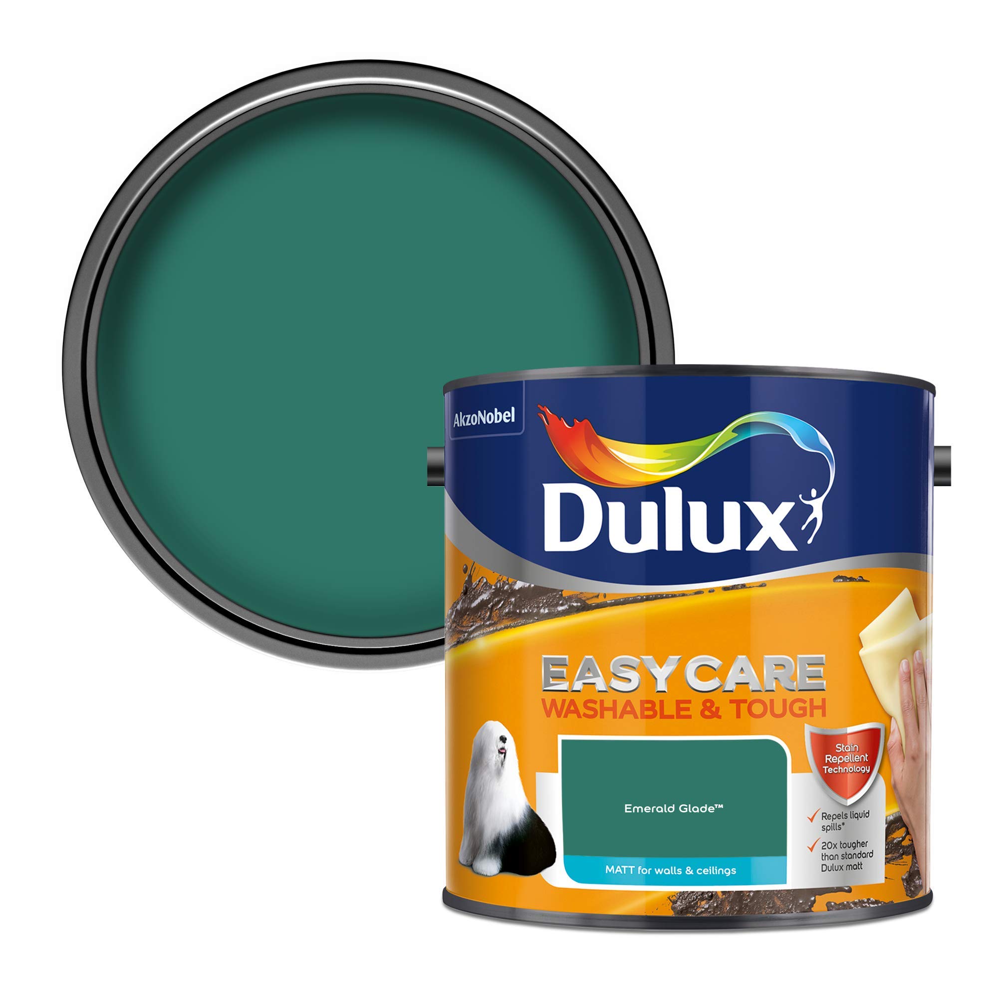 Dulux 5293139 Easycare Washable and Tough Matt Emulsion Paint For Walls And Ceilings - Emerald Glade 2.5L
