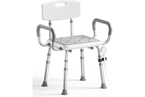 SOUNDFUSE Shower Chair for Inside Shower with Arms and Back, FSA/HSA, Height Adjustable Shower Chair for Elderly and Disabled with Enhanced Non-Slip Feet, 400 lbs Heavy Duty Shower Seat for Seniors