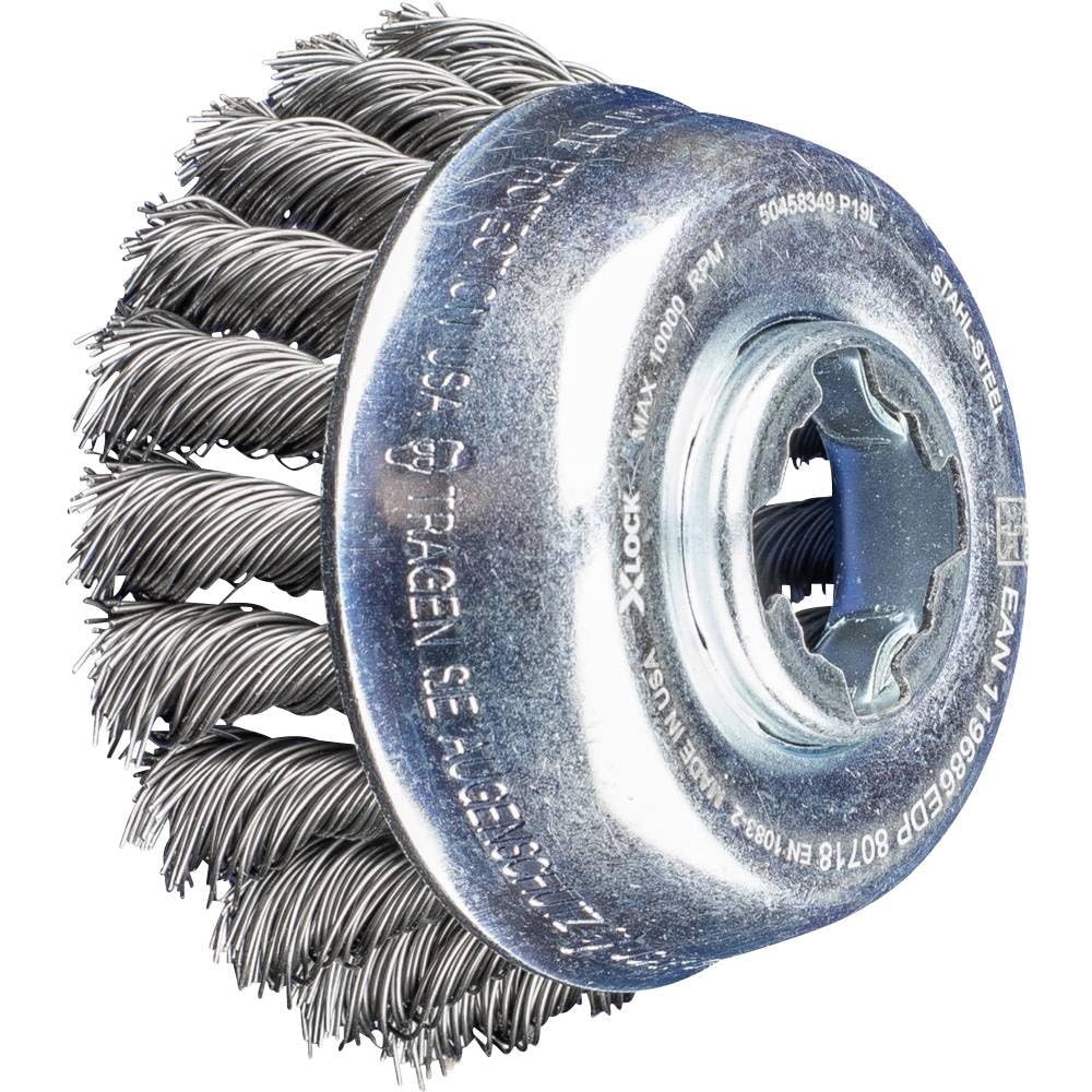 PFERD Cup Brush, Diameter 80 mm, Braided, 0.50 mm Steel Wire, X-Lock Socket, 43306036 - for Quick and Comfortable Tool Changes
